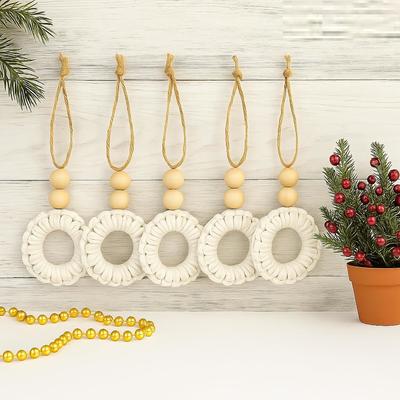 5er Pack Holz Weihnachtsschmuck zur Dekoration, Natürlich Modern Minimalistisch Weihnachtsbaumhänger Heimdeko Böhmische Feiertagsdekorationen