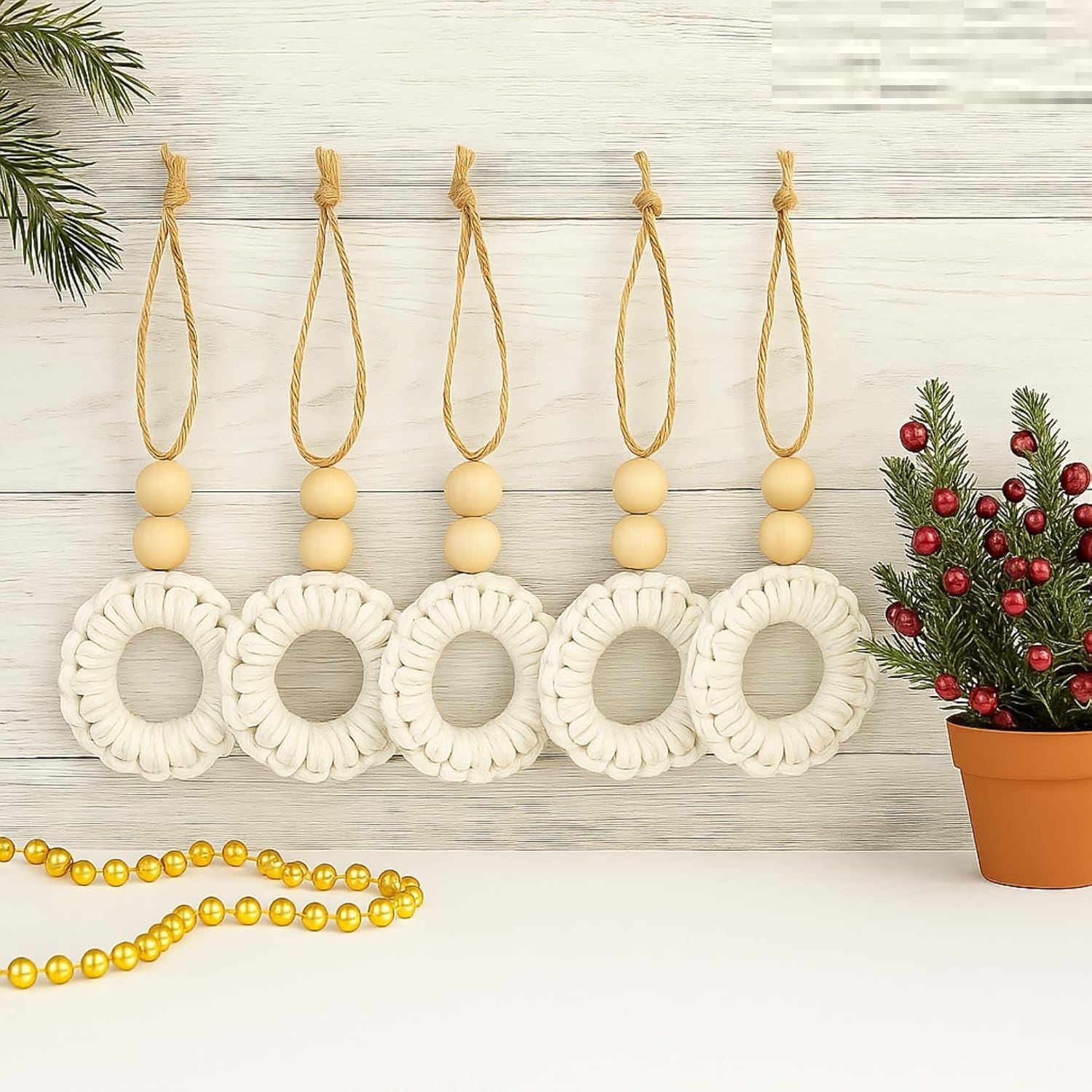 

5 Pack Wood Christmas Ornament for Decoration, Natural Modern Minimalist Xmas Tree Hanging Home Decor Bohemian Holiday Decorations 5 Pack