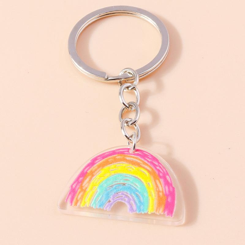 Cartoon Smile Rainbow Keychain Resin Key Rings Gifts for Women Men Car Key Chain Jewelry Bag Accessories