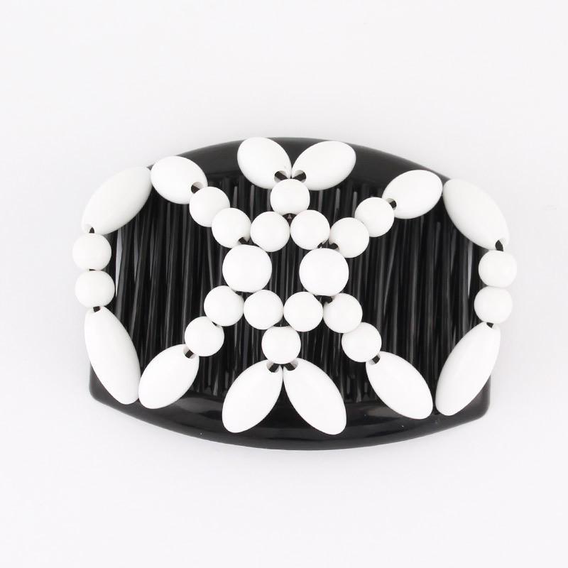 Large Handmade Beaded Elastic Magic Hair Comb with Flower Headpiece - Versatile Double Row Insert for Styling and Bun Making