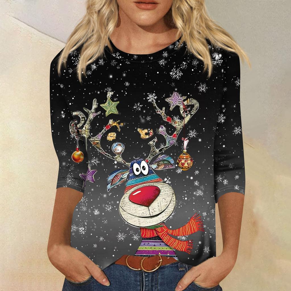 Women's Round Neck Tops Cotton Women's Casual Fashion Floral Print Long Sleeve O-Neck Pullover Top Blouse