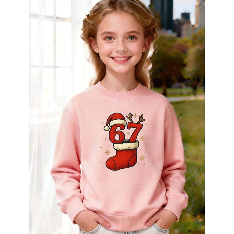 Kids Sweatshirt Round Neck Sweatshirt,Adorned with Antlers and Snowflake Elements, Playful and Cute