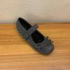 Inner height increase plush word belt Mary Jane shoes autumn and winter rhinestone square buckle light mouth fluff shoes single shoes
