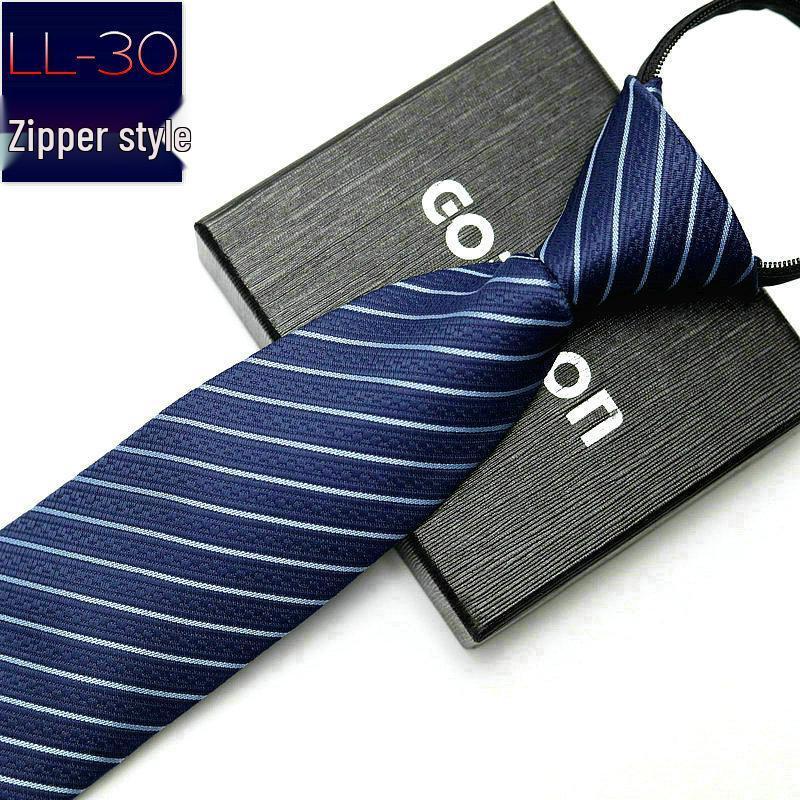 Men's No-Iron Zipper Striped Formal Tie with Logo, 8cm