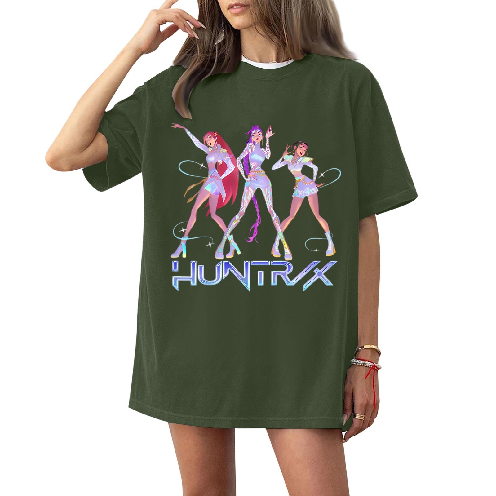 

Women s Fashionable Casual Short Sleeved Printed T-Shirt Round Neck Top L армия зеленый