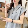 Navava Women Casual Embroidery Half Zip Collar Cap Sleeve T shirT nT3343