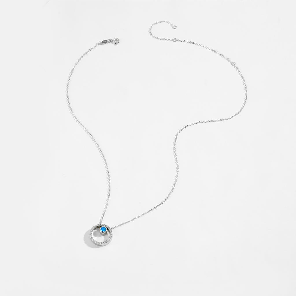 Sterling Silver Gold Circle Silver Necklace and Topaz Move Blue  Zircon Collar Women Fine Jewelry Spiring Jew