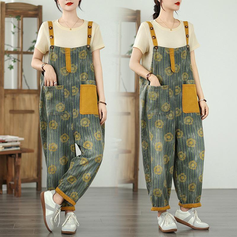 Denim Overalls Summer New Loose Casual Fashionable Jumpsuits Female Big Pocket Streetwear Denim Pants 2025