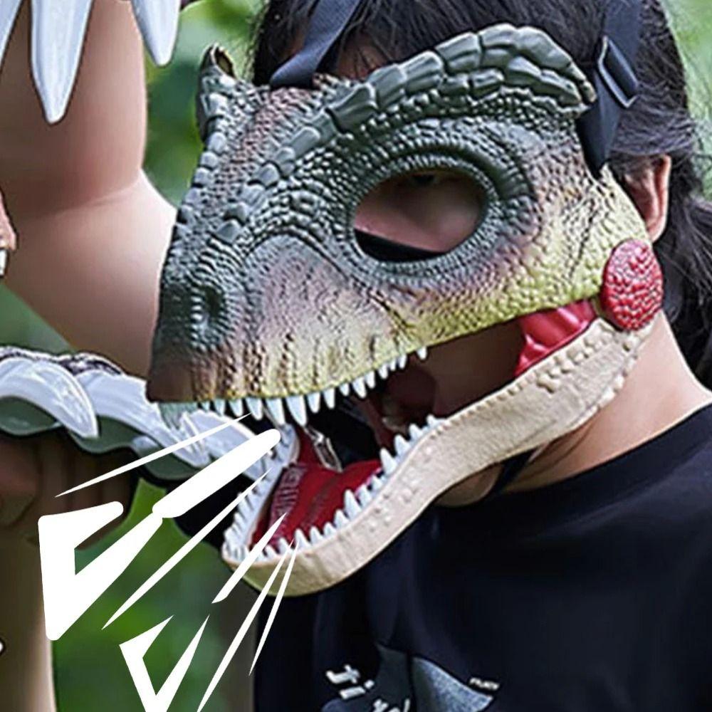 Sound Dinosaur Mask Headwear Movable Mouth Dinosaur Head Face Cover 3D Dinosaur Mask  Halloween