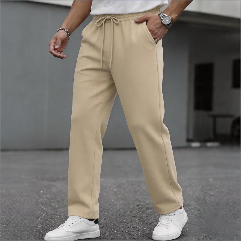 Men's Elastic Waist Drawstring Pants Wide-fit Long Pants