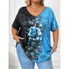 Summer Women's T Shirt Plus Size Flower Print Casual Short Sleeve 3d Fashion Streetwear V Neck Pullover Female Clothing Shirt