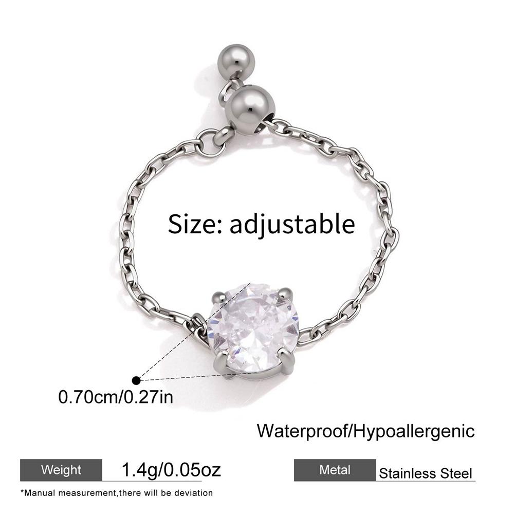 Stainless Steel Adjustable Rings for Women Waterproof Gold Plated Shiny Geometric CZ Zircon Pendant Fashion Finger Jewelry