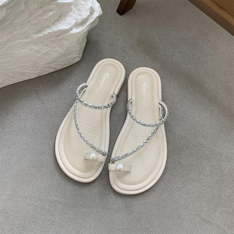 

French evening slippers 2025 new flat shoes pinch feet cool slippers fairy style beautiful sandals women s summer wear 40 бежевый