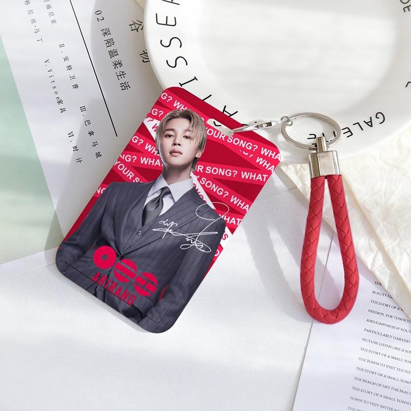 BTS Sliding Photocard Holder, Protective ID Badge Card Case with Braided Keychain Strap, Student Campus Bus Meal Card Protector Merch for ARMY