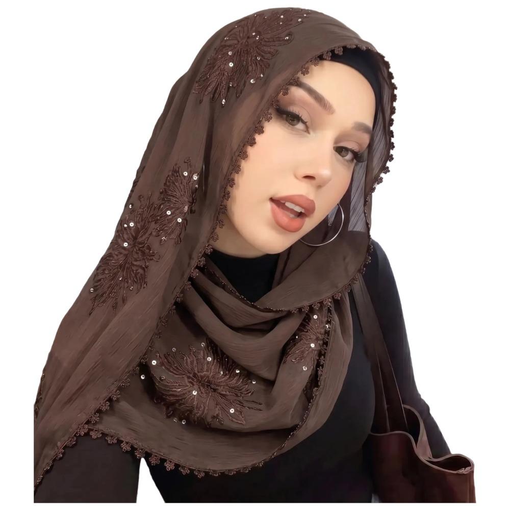 Full Cover Islamic Headscarf Solid Color Sequin Wraps Shawl Muslim Hijab Turban Cap Girls