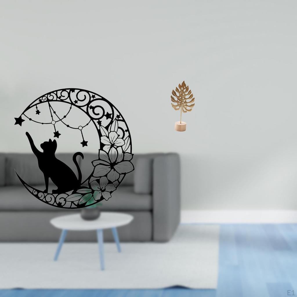 Mystical Black Cat And Metal Wall Art Sculpture Abstract Nordic Creative Ornament for Home Decor