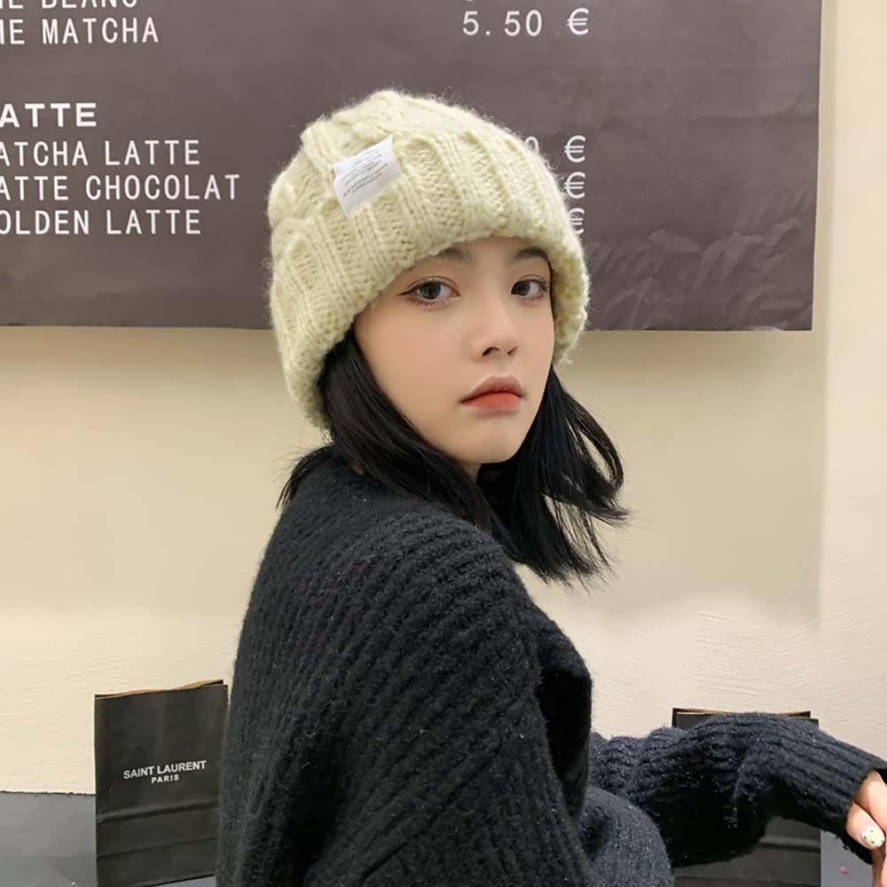 Lovely Stripe Plain Labeling Autumn Letter Knitted Hat Woolen Hat Korean Style Caps Women Beanies