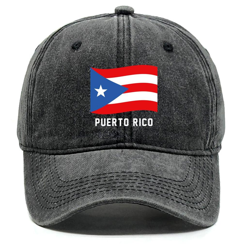 Puerto Rico Flag Waves Print Verstellbare Baseballkappe, Patriotische Papa-Kappe Verstellbare Schnalle Trendiger Vintage-Schnitt Snapback Sonnenhut