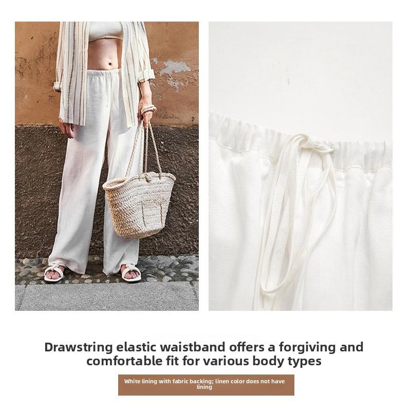 White linen tencel wide-leg women's pants, spring/summer high-end loose simple straight-leg pants, paper-thin cotton-linen casual women's trousers