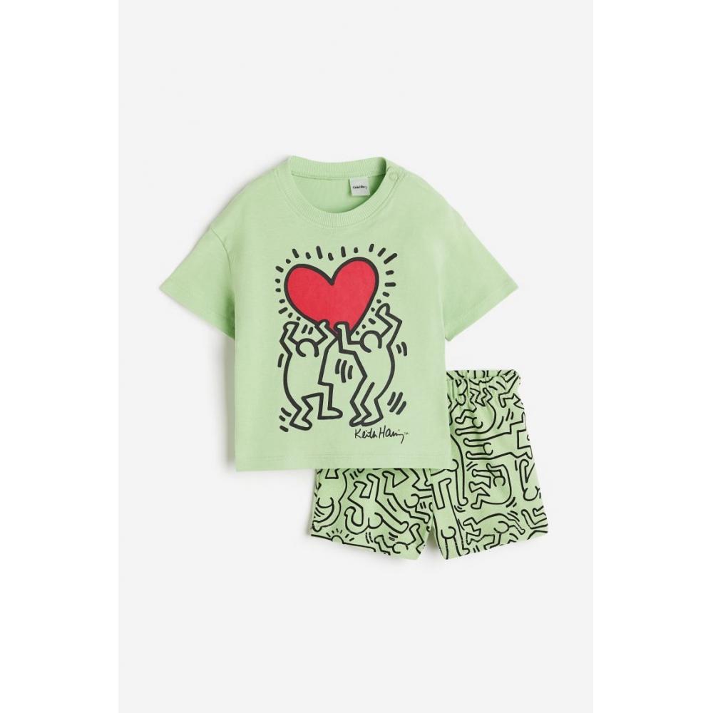 

Комплект из 2 предметов из хлопка с принтом HM светло-зеленый Keith Haring
