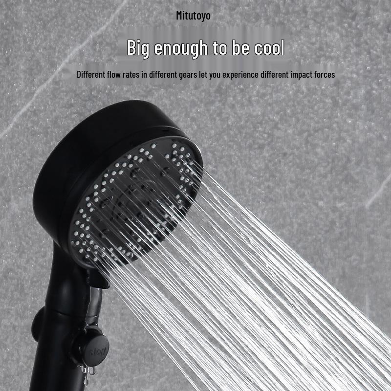 Black Warrior Pressurized Six-Gear Handheld Shower Head – Energy-Saving Nozzle for Household Bath