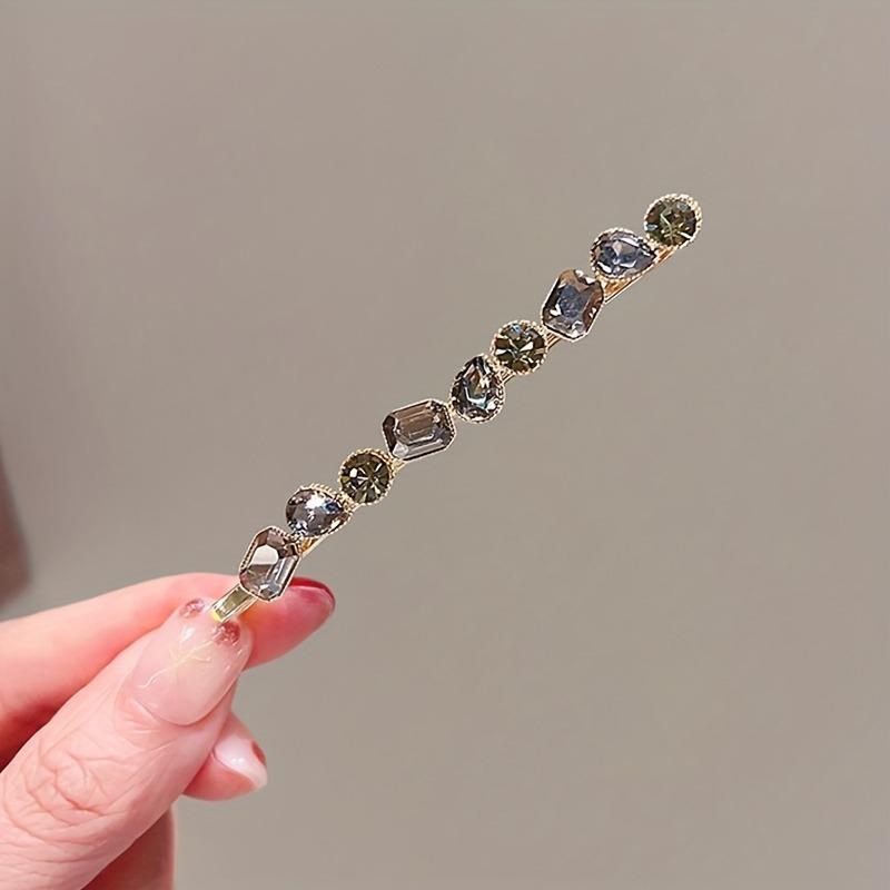 2Pcs Classic Retro Color Diamond Versatile Style One Word Clip Fashion Side Notch Pair Clip High End Elegant Hair Accessories