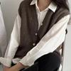 WTEMPO Solid Color Knitted Vests Office Ladies Elegant V-Neck Button Cardigans Coats Women's Spring Autumn Loose Sweater Vests