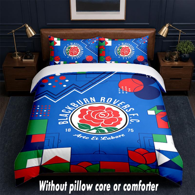 Blackburn Rovers Football Design Bed Bedding Set 1 Duvet Cover + 2 Pillowcases Soft Breathable Household Bed Linens