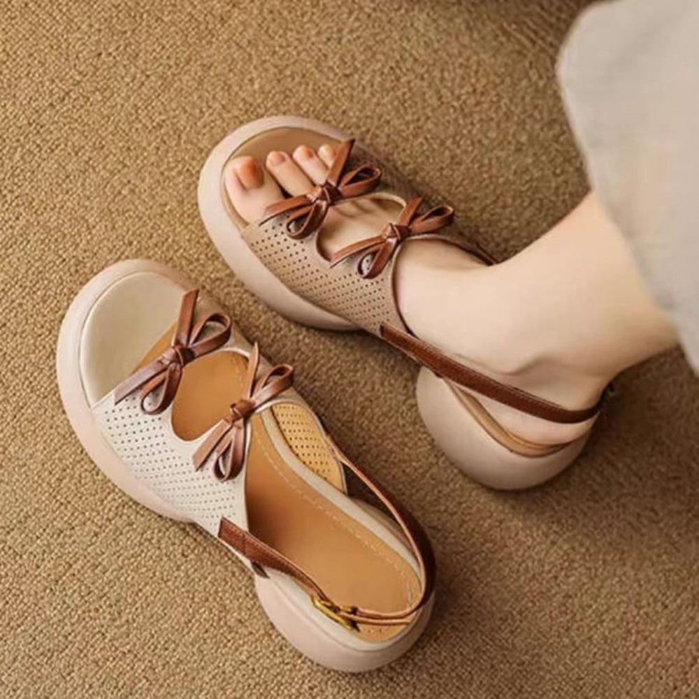 Fashion 2024Ladies Summer Fashion Open Toe Narrow Strap Designer Womens Shoes Casual Leather Thick Sole Wedge Women's Sandals Large Size