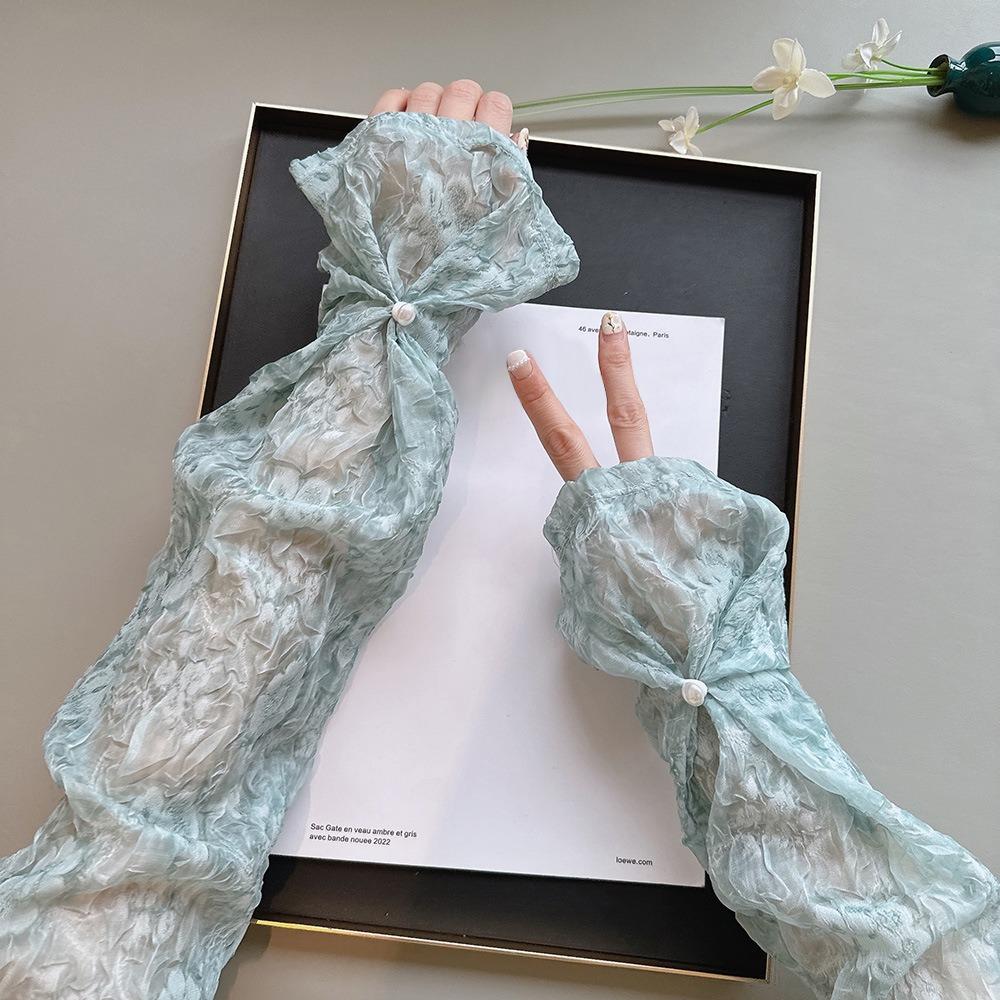 

Морщинистый цветок с жемчужными рукавами, дышащие солнцезащитные рукава, новые солнцезащитные перчатки, летние