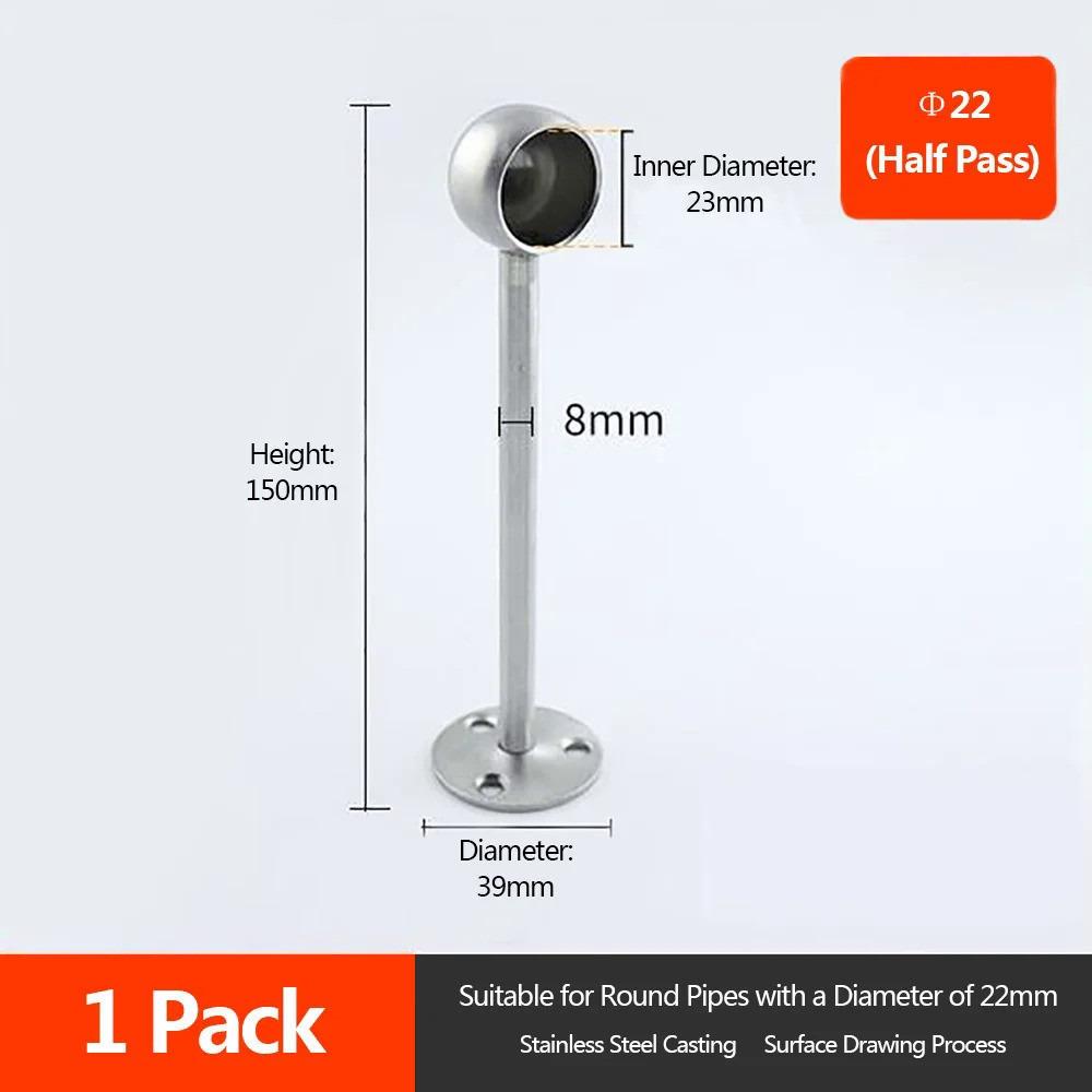 1Pcs 19/22/25mm Pipe Bracket Stainless Steel Wardrobe Hanger  for Clothes Pole Curtain Rod