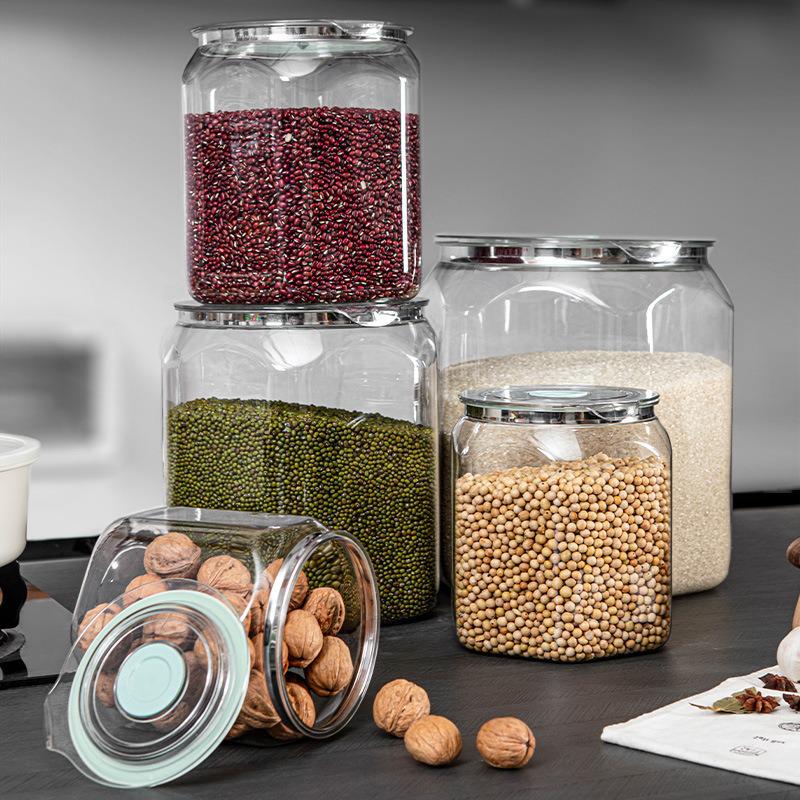 Food-Grade Transparent Storage Jar - Thickened, Moisture & Dust-Proof, Fresh-Keeping Kitchen Grain Container.