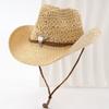 Woven Straw Cowboy Hat Men's and Women's Wide-brimmed Sun Hat Outdoor Vacation Sun Protection Western Cowboy Hat Metal Bull Head