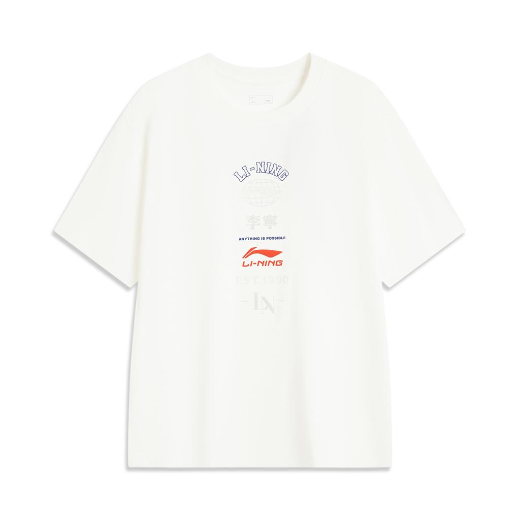 Li-Ning Breathable Versatile Letter Round Neck Short Sleeve T-Shirt Men Tops Off-White AHSV163-5