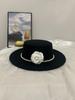 Hat Female Elegant British Top Hat Female Hepburn Style French Pearl Chain Flower Wool Flat Top Felt Hat Self-operated