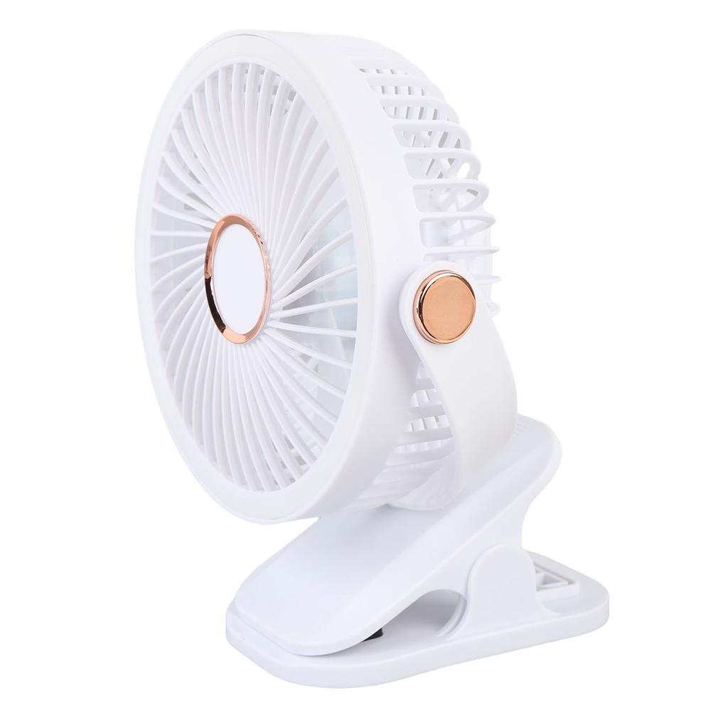 Small Desk Fan with Clamp 5 Speed Settings 3 Brightness Levels 720 Degree Rotation Rechargeable Office Desk Fan Light