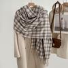 Women's Winter Plaid Imitation Cashmere Tassel Scarf, Thickened Korean Style Neck Warmer