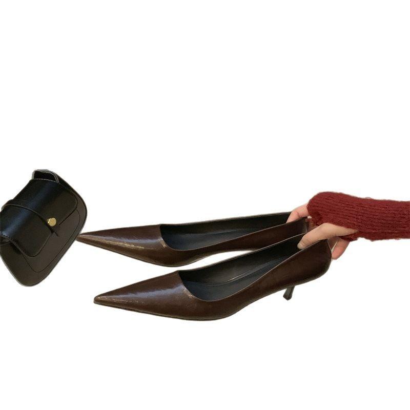 2025 spring new temperament simple high heels fashion versatile pointed black stiletto single shoes women's shoes