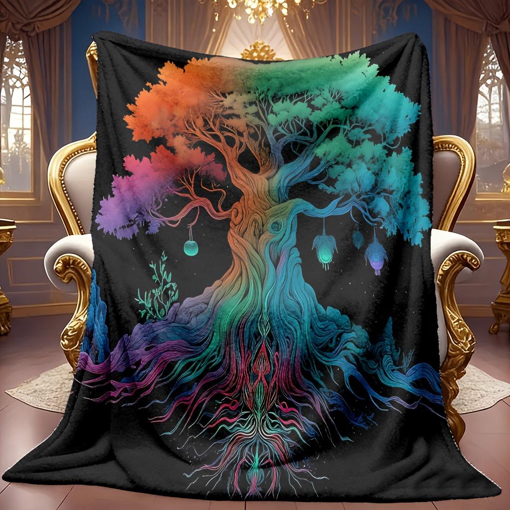Cozy Fleece Blanket Featuring a Tree Design with High-Quality Digital Printing, Ideal for All Seasons. A Great Gift for Family And Friends, Made from