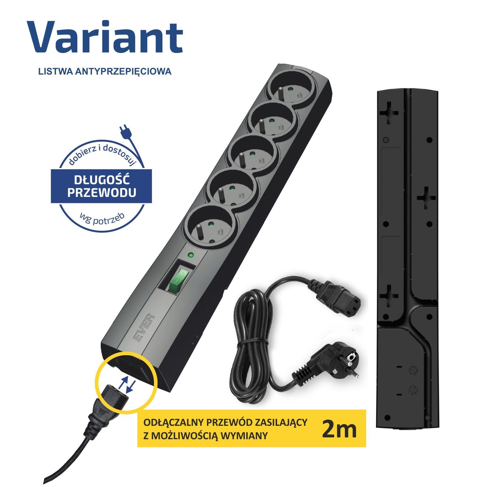 Ever Steckdosenleiste - Variante 2M - 3 Steckdosen - Überspannungsschutz - 2 Usb-Ports - Innenbereich 5907683604622 - Image 3