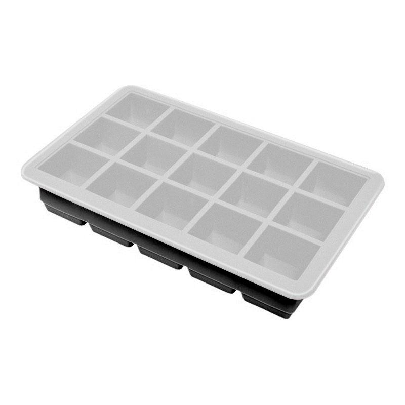 6/15 Grid Big Square Ice Cube Trays Flexible Silicone Ice Cube Molds with Lid Stackable Ice Cube Maker for Freezer Containers