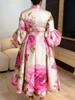 Französisches Retro-Kleid mit Puffärmeln und Blumenmuster - Elegantes Sommerkleid für Damen