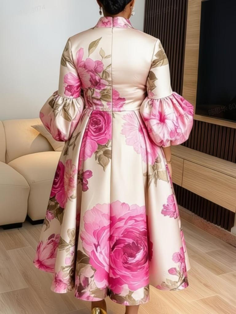 Französisches Retro-Kleid mit Puffärmeln und Blumenmuster - Elegantes Sommerkleid für Damen