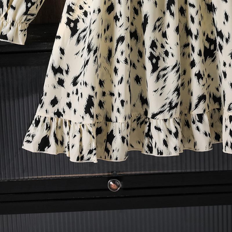 Girls Dress Children's Clothing Autumn New French Elegant Printed Long Sleeve Waist Princess Dress