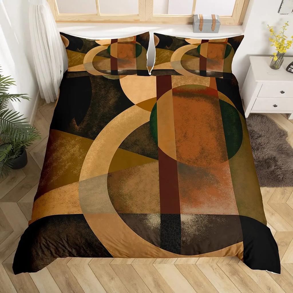 3D Circle Line Geometry Duvet Cover Polyester Queen King Size Quilt Cover With Pillowcase For Kids Teens Home Bedroom Decor Gift
