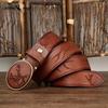 Cintura Trendy con Fibbia Liscia a Motivo Intagliato Retro Uomo Vera Pelle Primo Strato Pelle Bovina Cintura con Fibbia Uomo