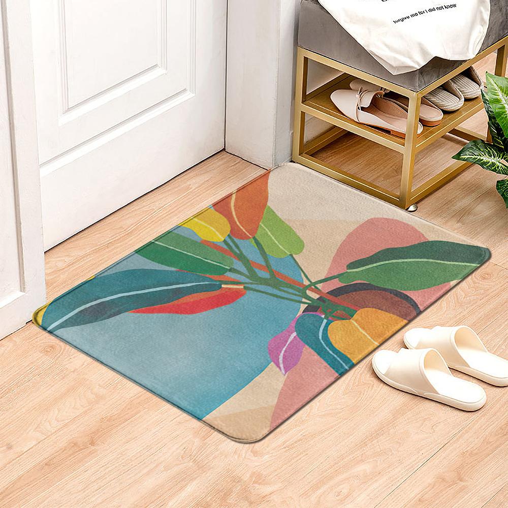 Green Plant Rainforest Leaf Carpet Living Room Carpet Hallway Balcony Doormat Kitchen Bathroom Non-slip Floor Mat Bedroom Rug