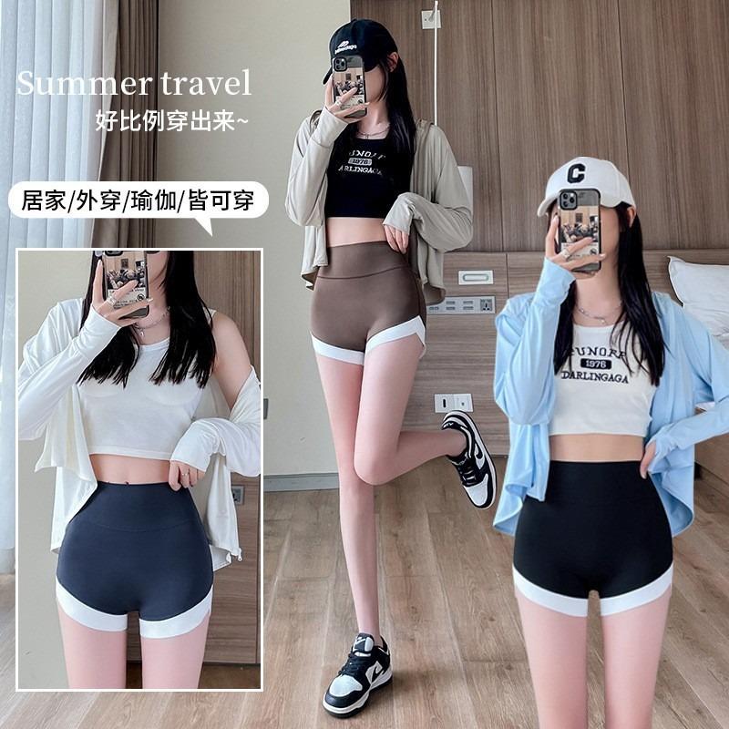 Three-point contrasting color shark pants anti-light splicing can be worn outside safety pants belly lift hip thin sports yoga pants women