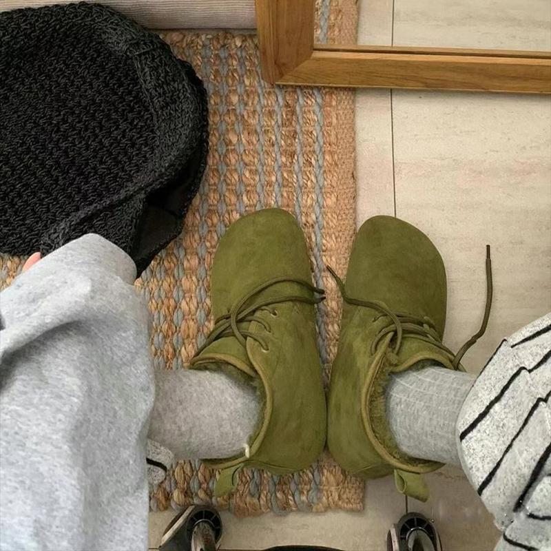 

Модные зимние ботинки из натуральной кожи AIYUQI 2025 года, новые, на флисе, теплые, на плоской подошве, женские, на шнуровке, ретро ботильоны женские 43 зелёный