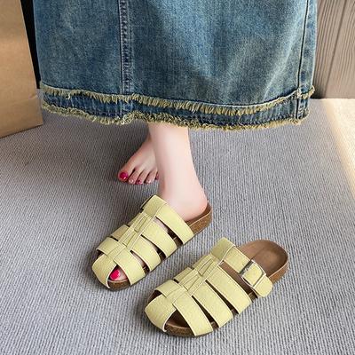 Fashion Summer New Baotou One-foot Slip-on Flat-bottomed Half-dragging Women Wear Soft-bottomed Hollow-out Breathable Cool Dragging